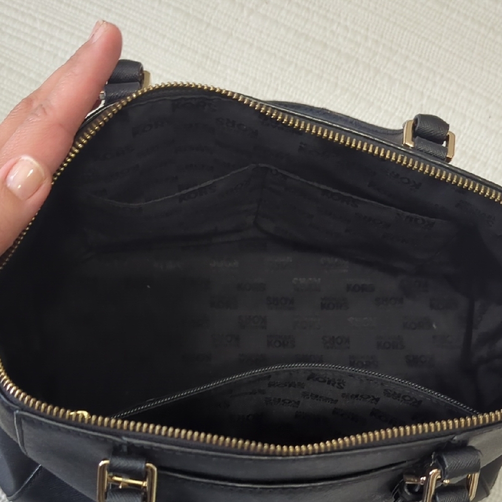 Michael Kors Black Leather Zip-Top Satchel with Gold Hardware - Picture 4 of 6